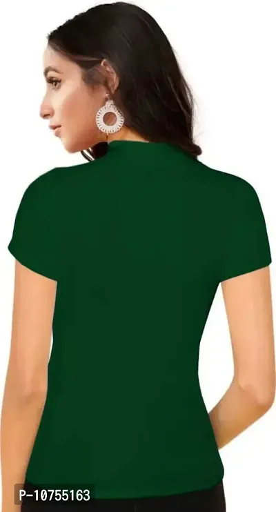 Stylish Solid Green Polyester Spandex Round Neck Tees For Women-thumb2