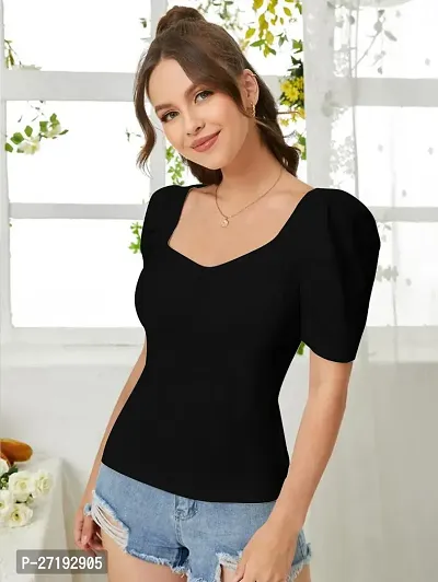 Elegant Black Polyester Solid Top For Women-thumb5