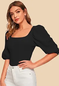 Elegant Black Polyester Solid Top For Women-thumb4