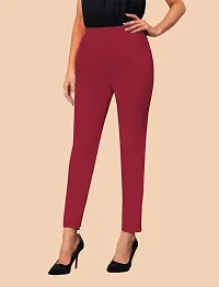 Elegant Maroon Polyester Solid Trousers For Women-thumb1