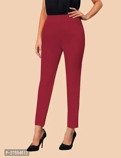 Elegant Maroon Polyester Solid Trousers For Women-thumb2