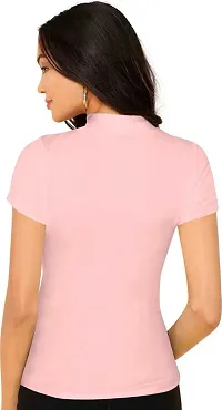 Stylish Solid Peach Polyester Spandex Round Neck Tees For Women-thumb2