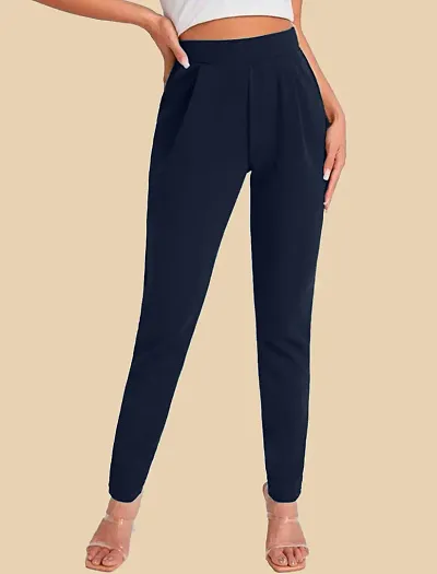 Stylish Poly Lycra Solid Trousers For Women