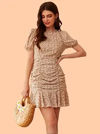 Stylish Beige Polyester Printed Bodycon Dress For Women-thumb4