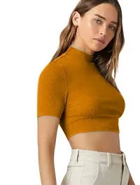 Maheshvi Casual Solid Short Sleeves High-Neck Crop Top (15 Inches Approx)-thumb3