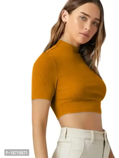 Maheshvi Casual Solid Short Sleeves High-Neck Crop Top (15 Inches Approx)-thumb4