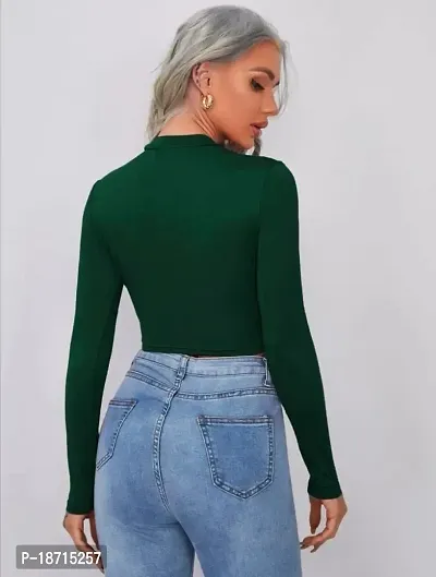 Trendy Green Solid Polyester Blend Crop Top For Women-thumb5