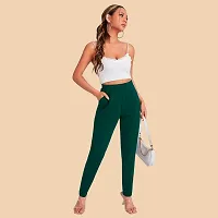 Elegant Green Polyester Solid Trousers For Women-thumb3