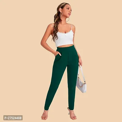 Elegant Green Polyester Solid Trousers For Women-thumb4