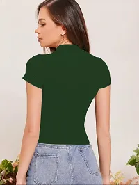 Stylish Solid Green Polyester Spandex Round Neck Tees For Women-thumb2