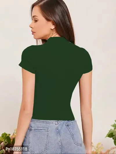 Stylish Solid Green Polyester Spandex Round Neck Tees For Women-thumb3