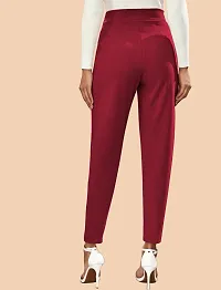 Elegant Maroon Polyester Solid Trousers For Women-thumb2