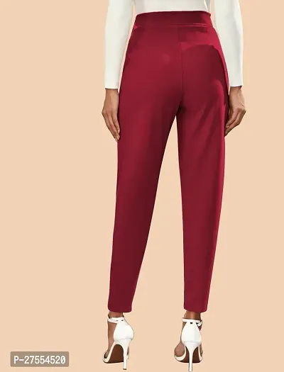 Elegant Maroon Polyester Solid Trousers For Women-thumb3