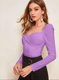 Elegant Purple Polyester Solid Top For Women-thumb2