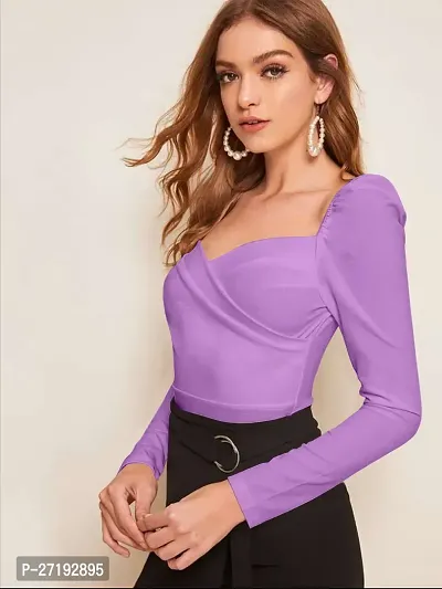 Elegant Purple Polyester Solid Top For Women-thumb3