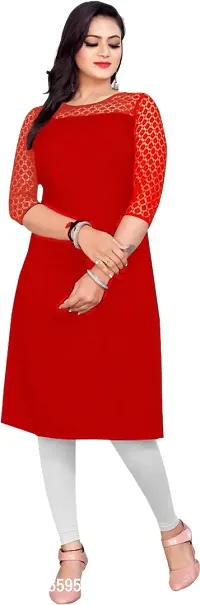 Elegant Red Crepe Net Round Neck Kurta For Women-thumb0