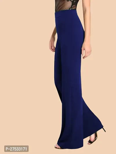 Elegant Navy Blue Polyester Solid Trousers For Women-thumb2