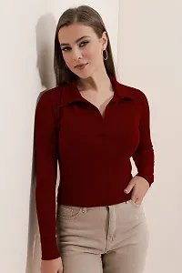 Elegant Maroon Polyester Solid Top For Women-thumb2