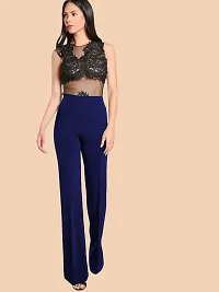 Elegant Navy Blue Polyester Solid Trousers For Women-thumb4