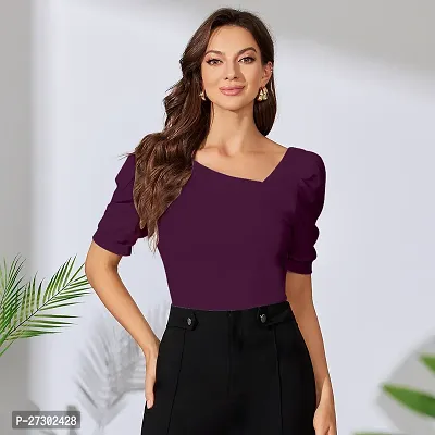 Elegant Purple Polyester Solid Top For Women-thumb0