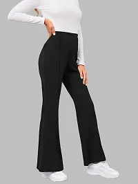 Maheshvi Women's High Waist Bell Bottom Trouser, Elastic Flared Bootcut Pants, Stretchy Parallel Leg for Casual Office Work wear (Dhoni) - L_Black-thumb3