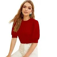 Maheshvi Henley Neck Puff Half Sleeves Polyester Blend Top (23 Inches)-thumb1