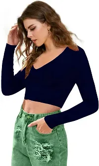 Maheshvi Women's V-Neck Full Sleeve Crop Top (15 Inches) - (Navy Blue),M - (Baati)-thumb2