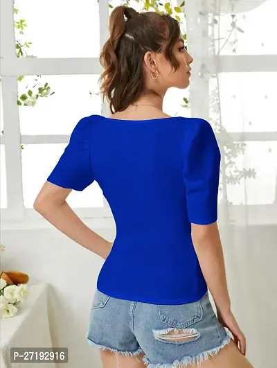 Elegant Blue Polyester Solid Top For Women-thumb2