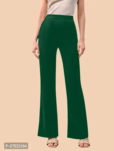 Elegant Green Polyester Solid Trousers For Women-thumb0