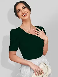 Stylish Green Knitted Polyester Solid Top For Women-thumb1