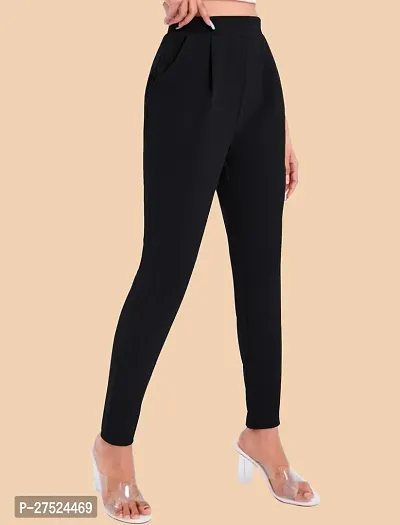 Elegant Black Polyester Solid Trousers For Women-thumb2