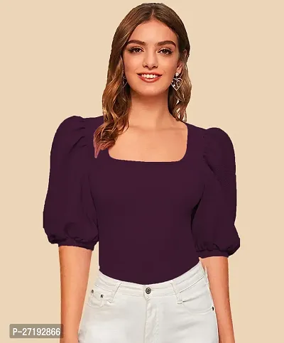 Elegant Purple Polyester Solid Top For Women