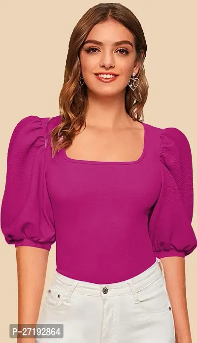 Elegant Pink Polyester Solid Top For Women-thumb0