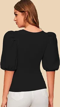 Elegant Black Polyester Solid Top For Women-thumb2