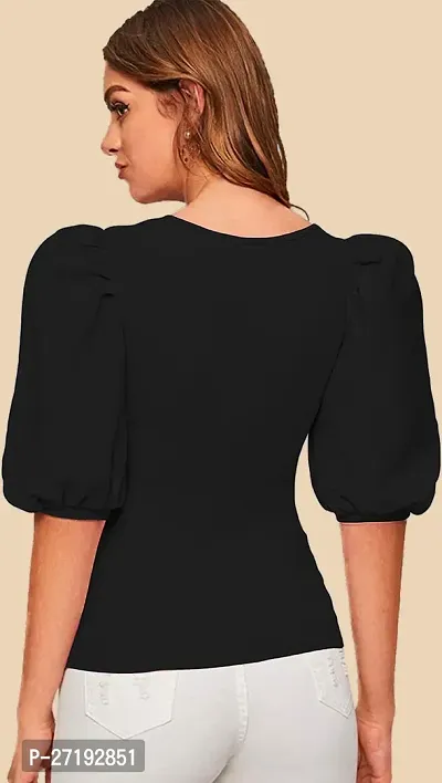 Elegant Black Polyester Solid Top For Women-thumb3