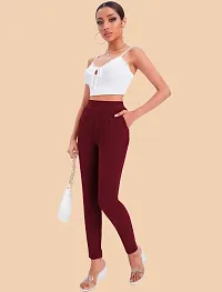 Stylish Maroon Polyester Solid Regular Fit Trousers For Women-thumb3