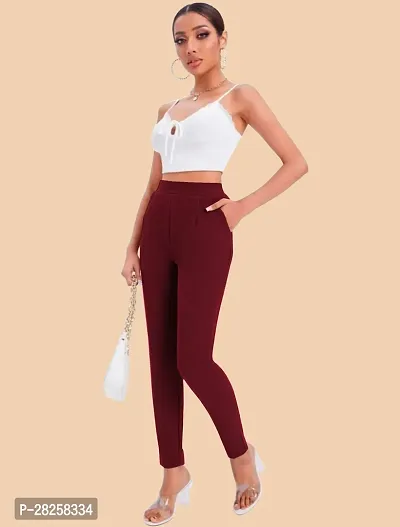 Stylish Maroon Polyester Solid Regular Fit Trousers For Women-thumb4