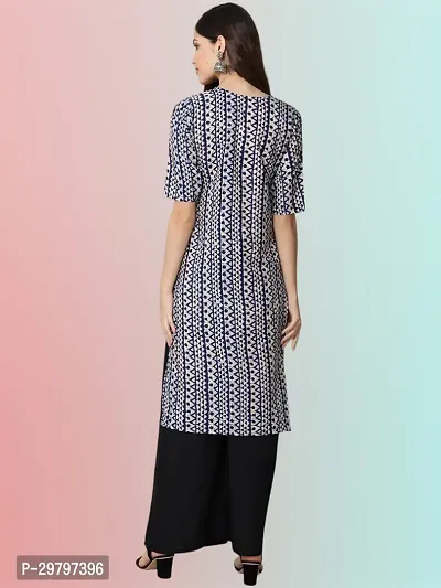 Stylish Navy Blue Crepe Solid Straight Kurta For Women-thumb2