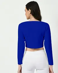 Elegant Blue Polyester Solid Top For Women-thumb2