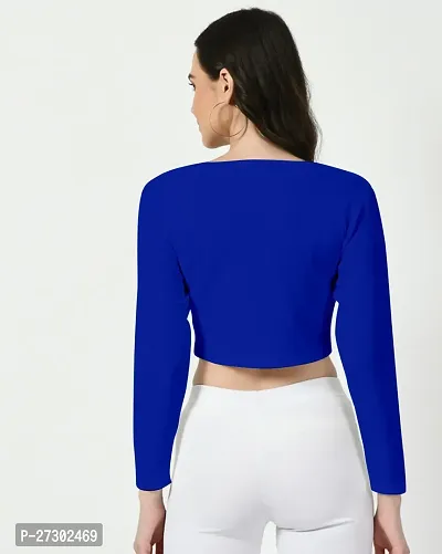 Elegant Blue Polyester Solid Top For Women-thumb3