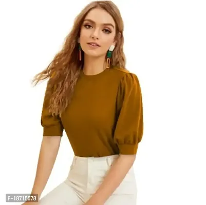 Maheshvi Henley Neck Puff Half Sleeves Polyester Blend Top (23 Inches)-thumb4
