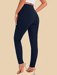 Elegant Navy Blue Polyester Solid Trousers For Women-thumb2