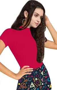 Stylish Solid Pink Polyester Spandex Round Neck Tees For Women-thumb1