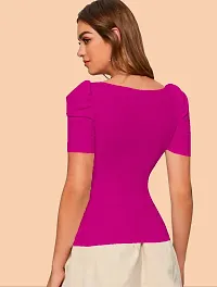 Stylish Pink Knitted Polyester Solid Top For Women-thumb2