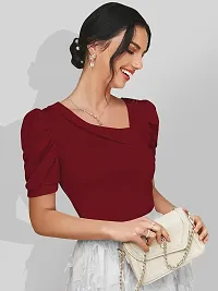 Stylish Maroon Knitted Polyester Solid Top For Women-thumb3