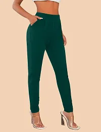 Elegant Green Polyester Solid Trousers For Women-thumb1