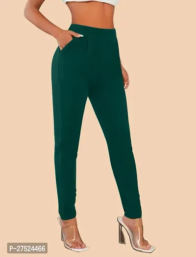 Elegant Green Polyester Solid Trousers For Women-thumb2