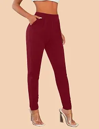 Stylish Maroon Polyester Solid Regular Fit Trousers For Women-thumb1