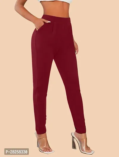 Stylish Maroon Polyester Solid Regular Fit Trousers For Women-thumb2