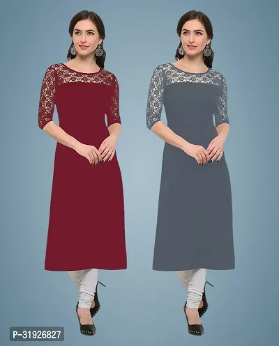 Elegant American Crepe And Rasel Net Kurta For Women- Pack Of 2-thumb0